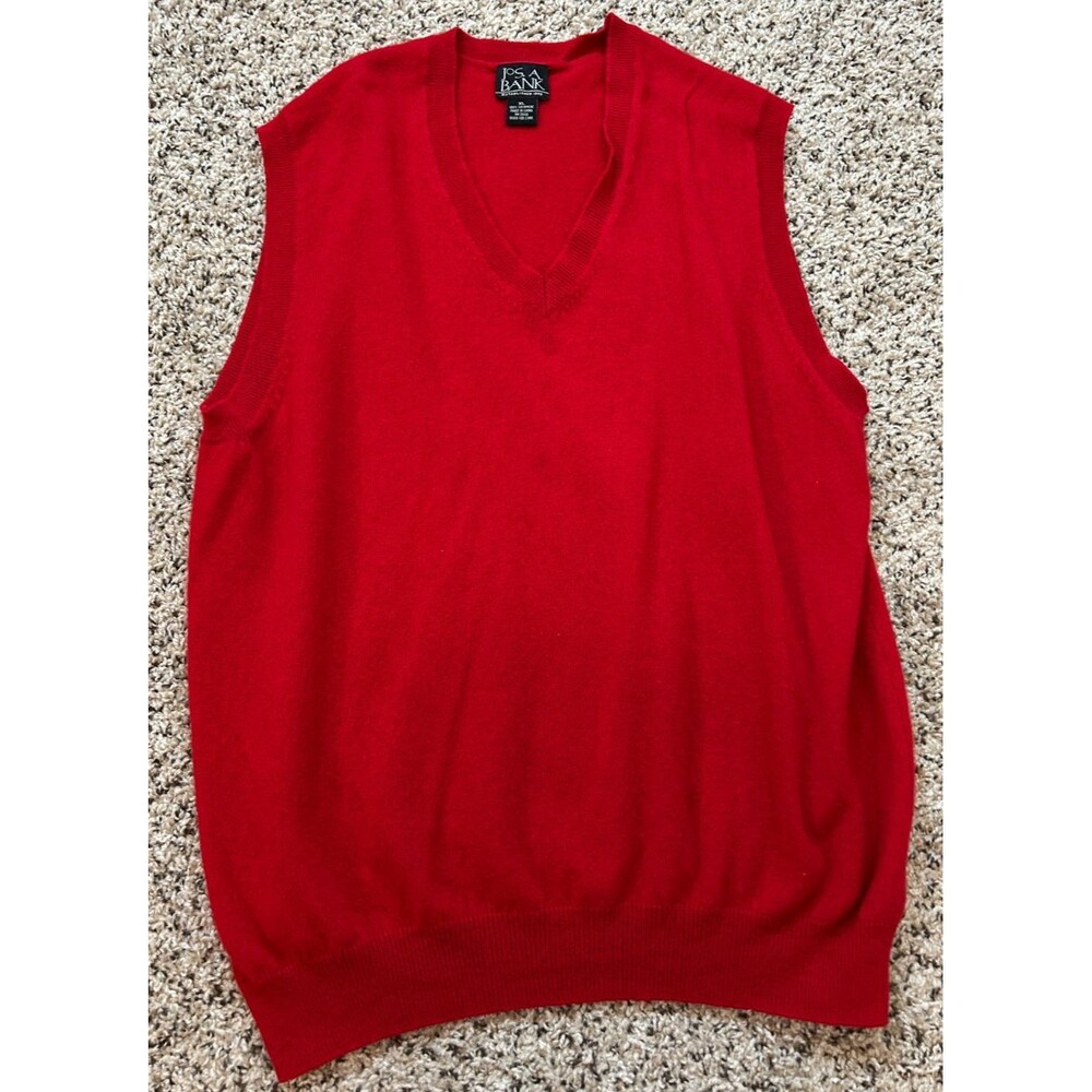 Jos A Bank Red Cashmere Sweater Vest V-Neck Men's Size XLarge
